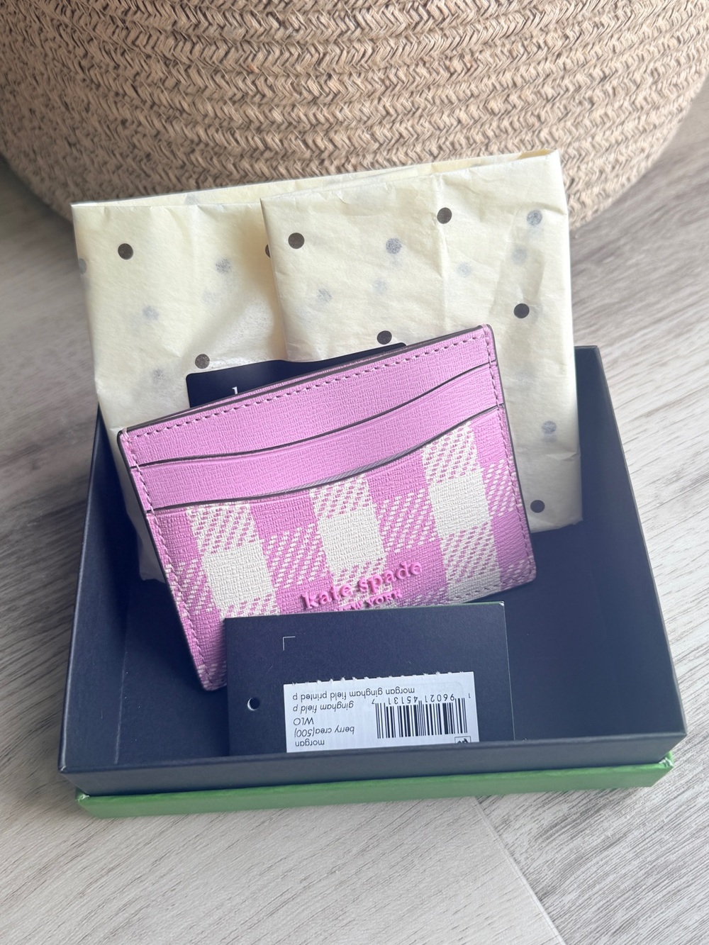 NWT Kate Spade Morgan Pink Gingham Card Holder Wallet Berry Cream KF914 w/box